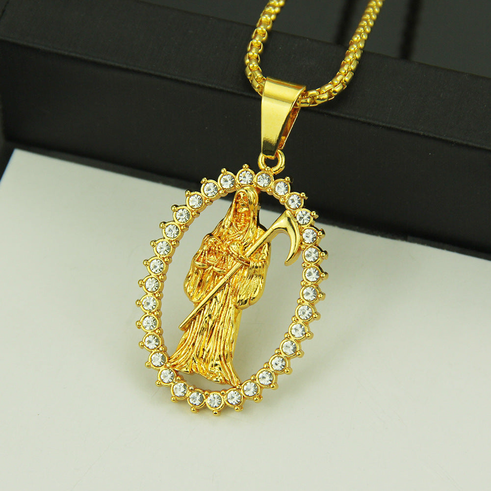 Wholesale Hollow Diamond Portrait Pendant Trendy Men Hiphop Street Dance Alloy Necklace